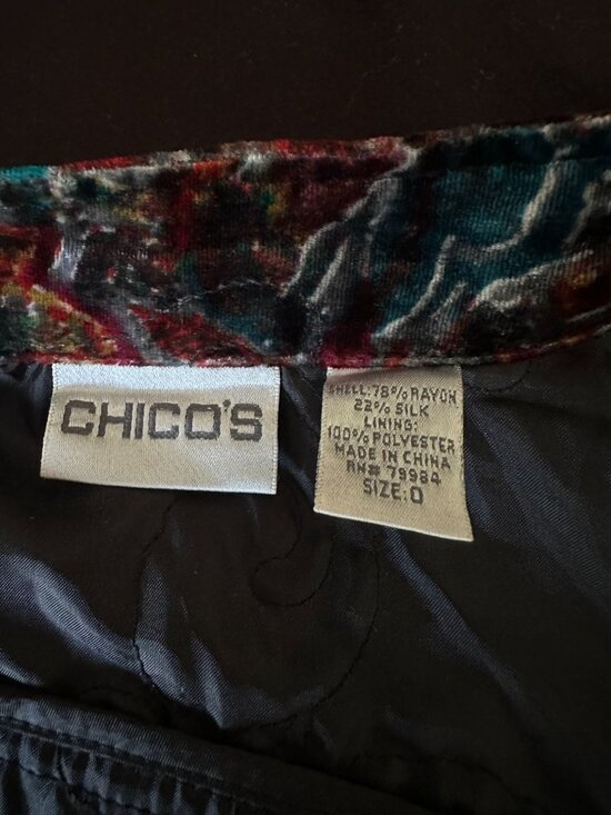 Chico's multi color crushed velvet button down jacket size 0 (small) - Picture 3 of 4